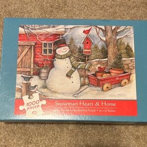 Snowman Heart & Home 1000-Piece Jigsaw Puzzle - Blue Red White